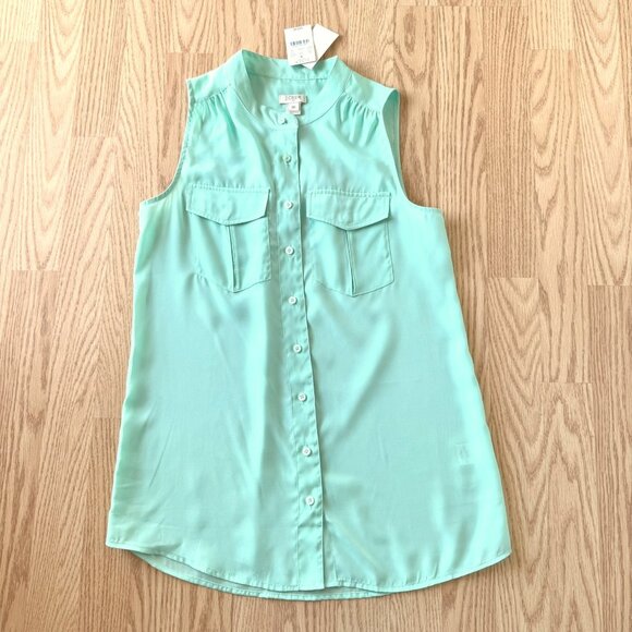 J Crew Factory Mint Green Sleeveless Shirt Blouse Size 00 Button Down Front - Picture 8 of 12